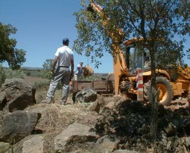 (aspecto da remoção das rochas gravadas da montureira)