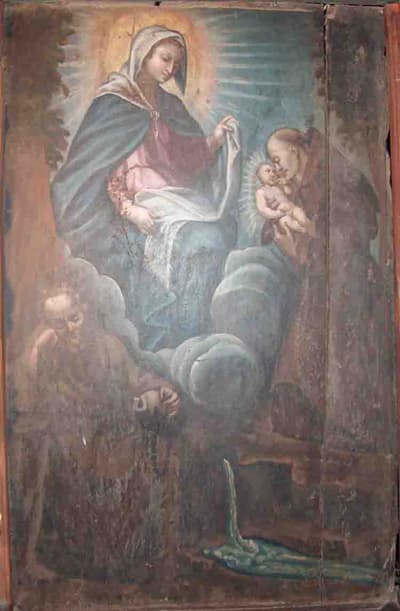 Aparição da Virgem com o Menino a São Francisco, igreja da Nossa Senhora da Purificação de Podence, segunda metade do século XVII.